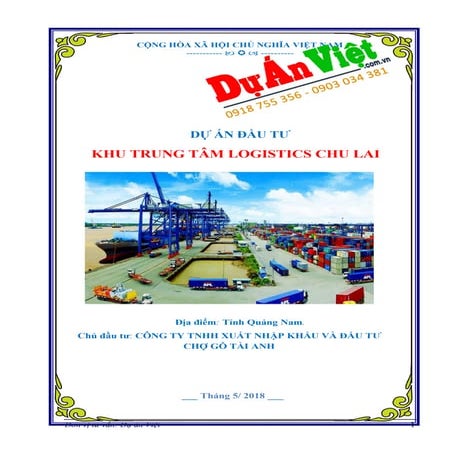 Thuyết minh dự án Khu Trung tâm Logistics Chu Lai tỉnh Quảng Nam 0918755356