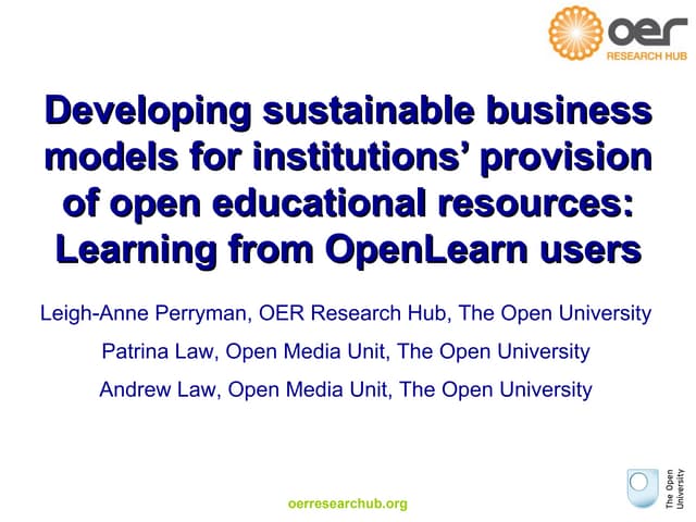 Developing sustainable business models for institutions’ provision of open ed...