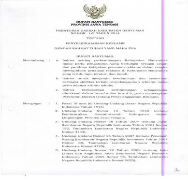 PERATURAN DAERAH KABUPATEN BANYUMAS NOMOR 14 TAHUN 2014 TENTANG PENYELENGGARA...