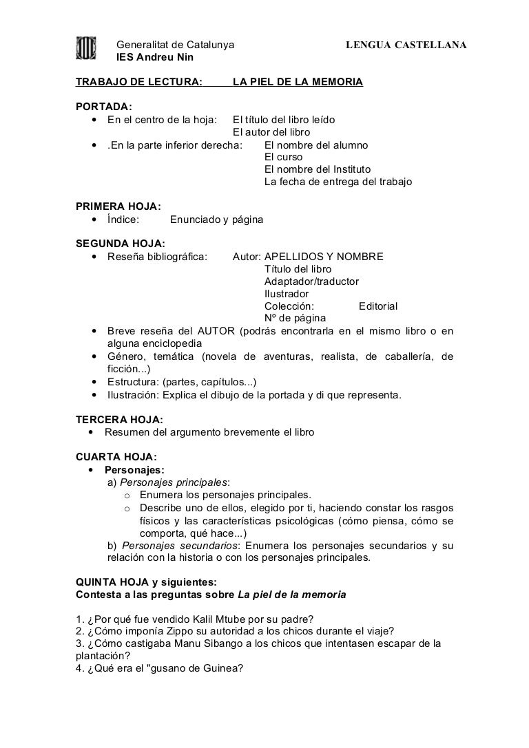 La Piel De La Memoria Trabajo Lectura