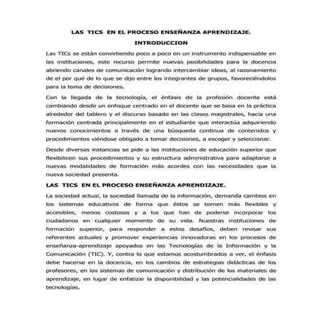 LAS  TICS  EN EL PROCESO ENSEÑANZA APRENDIZAJE
