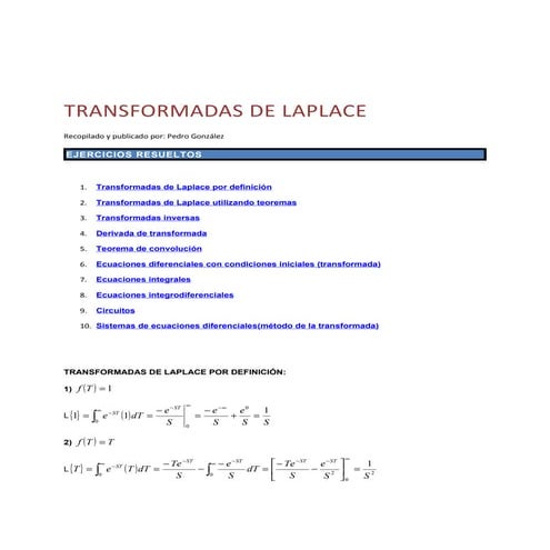 Transformada de Laplace ejercicios resueltos