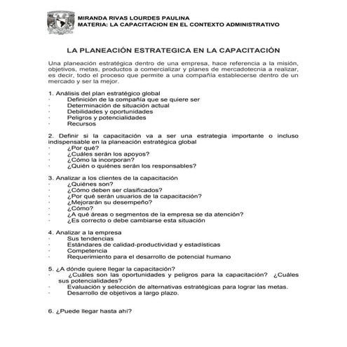 Planeacion estrategica de la capacitacion | PPTX
