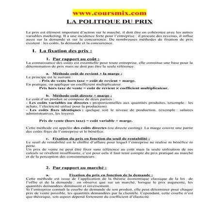 La politique du prix