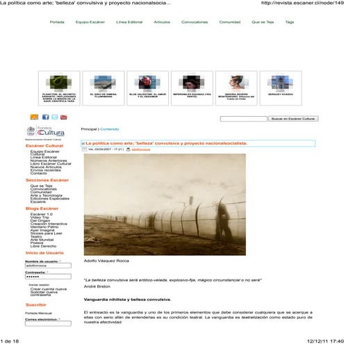 La polí­tica como arte; 'belleza' convulsiva y proyecto nacionalsocialista po...