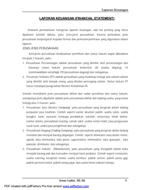 contoh soal sederhana laporan keuangan