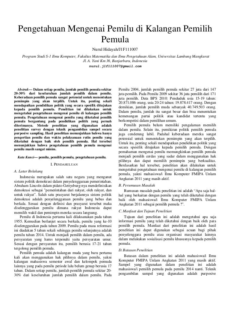 Laporan akhir pengetahuan mengenai pemilu di kalangan pemilih pemula