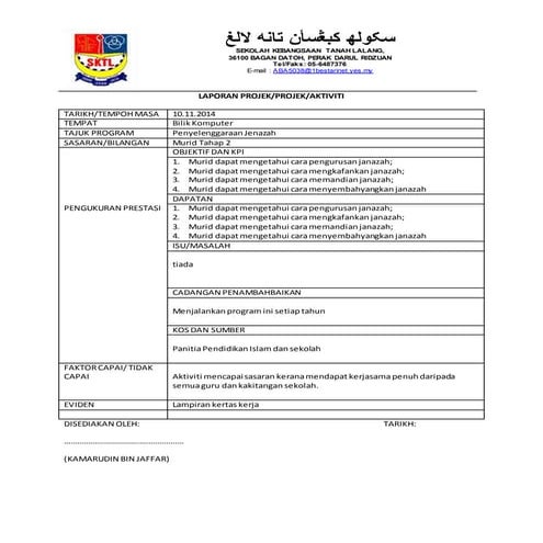 Laporan aktiviti penyelenggaraan jenazah