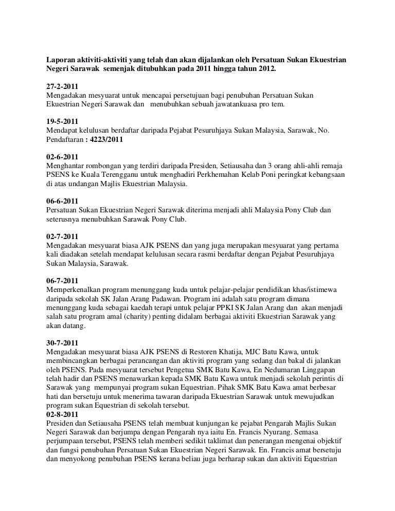 Laporan Aktiviti Psens Semenjak Ditubuhkan