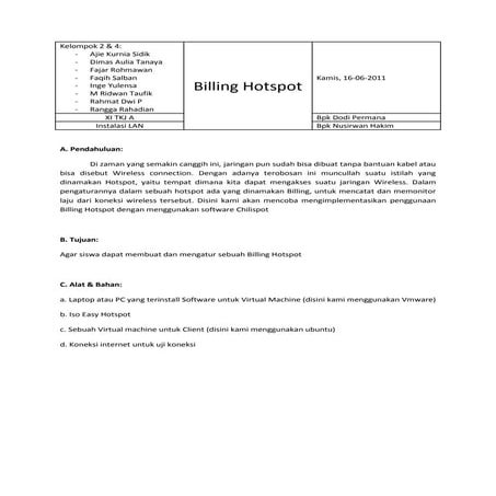 Laporan billing hospot kelompok 2 & 4