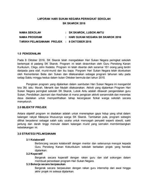 Contoh Laporan Sukan Tahunan Sekolah