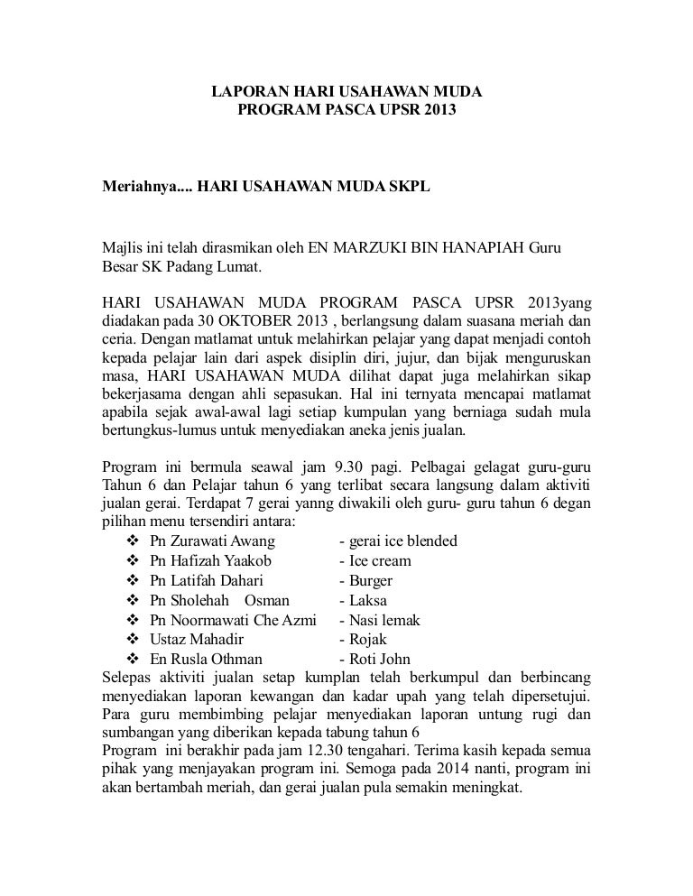 Laporan Program Selepas Upsr 2012