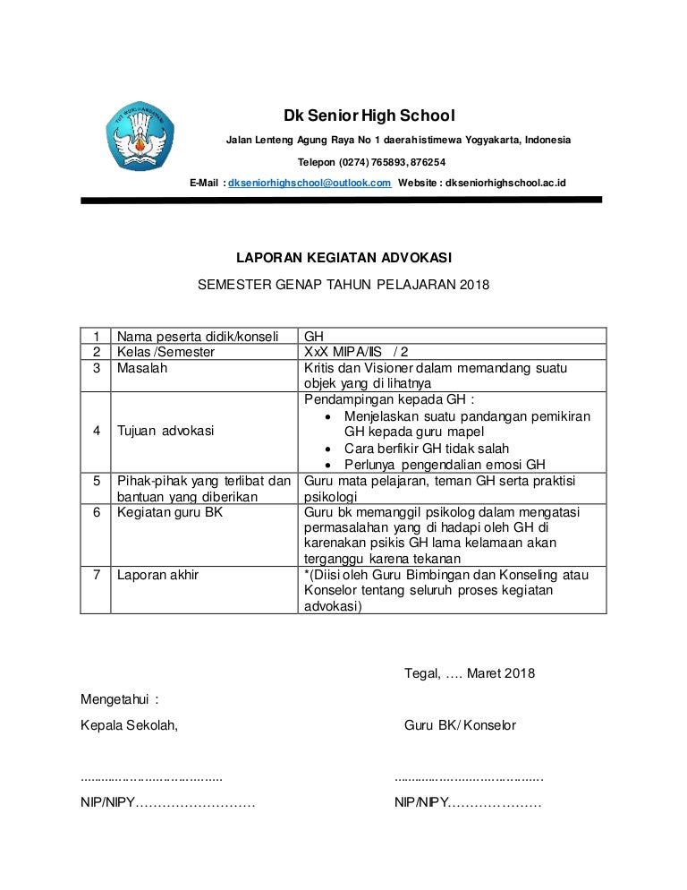 Laporan kegiatan advokasi bimbingan dan konseling Laporan kegiatan advokasi bimbingan dan konseling