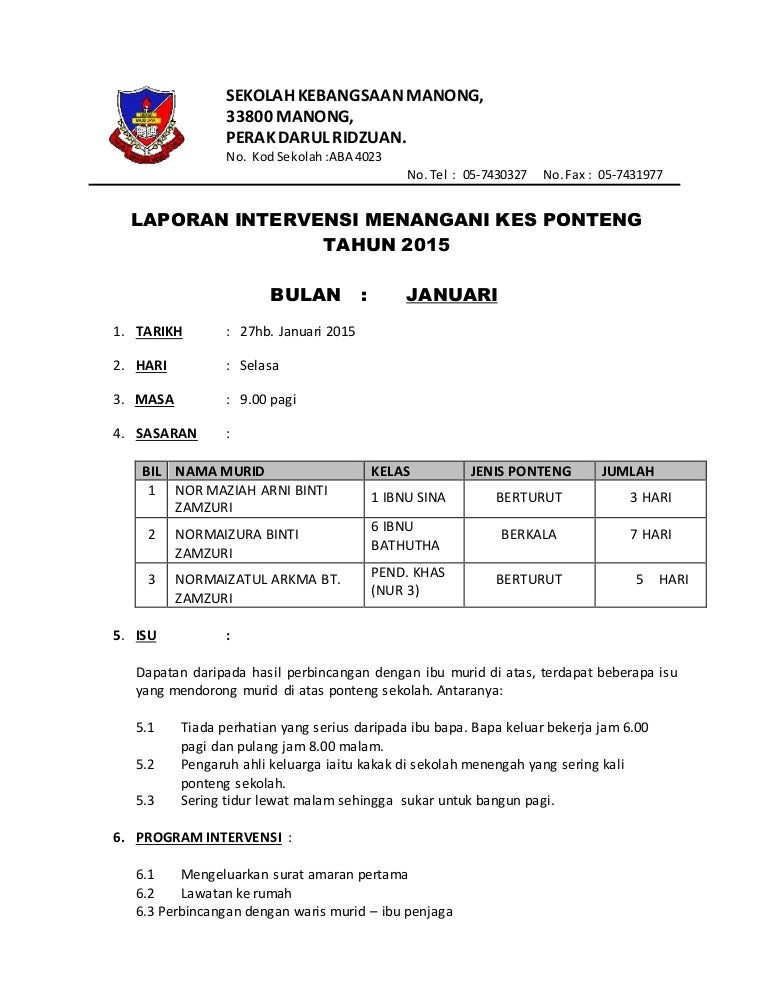 Laporan kes ponteng 2015