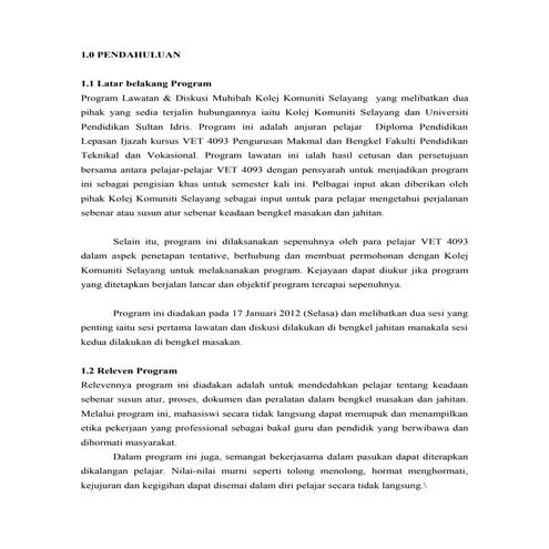 Laporan Lawatan sambil Belajar ke Kolej Komuniti Selayang