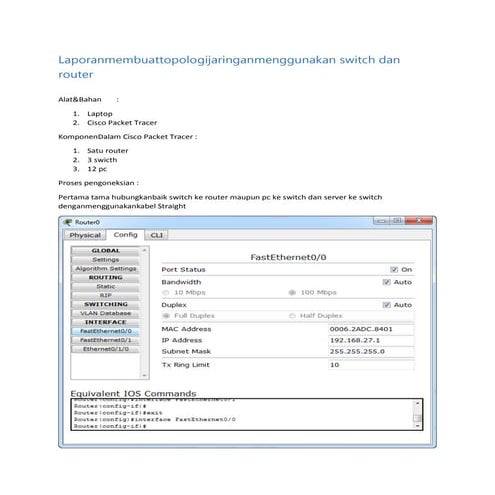 Laporan membuat topologi jaringan menggunakan switch dan router