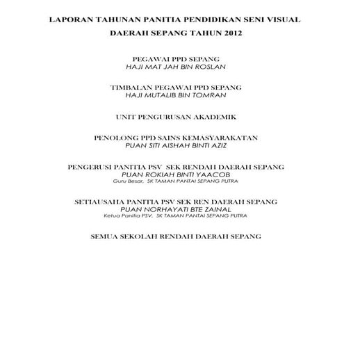 Laporan panitia psv daerah