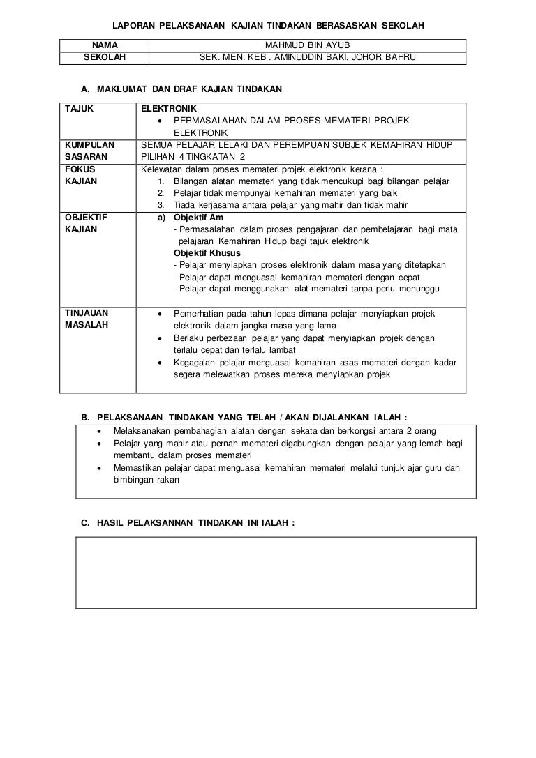 Laporan Pelaksanaan Kajian Tindakan