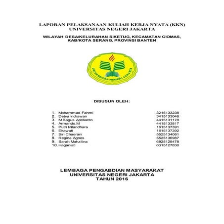 Laporan pelaksanaan kuliah kerja nyata unj