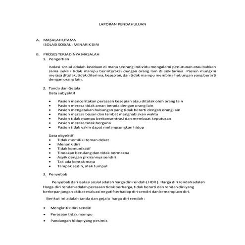 Laporan pendahuluan isolasi_sosial