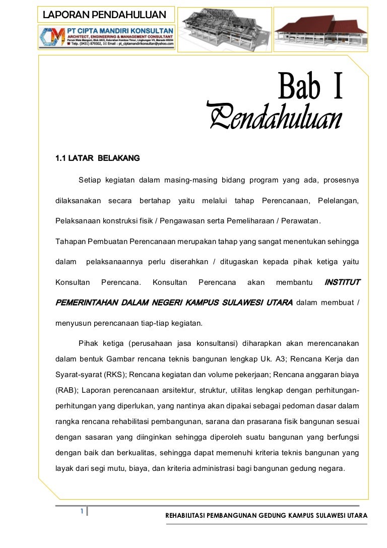 Laporan Pendahuluan Konsep Perencanaan Bangunan