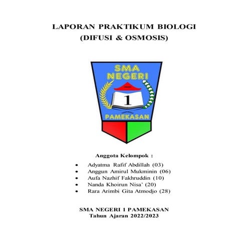 'LAPORAN PRAKTIKUM BIOLOGI (DIFUSI & OSMOSIS)