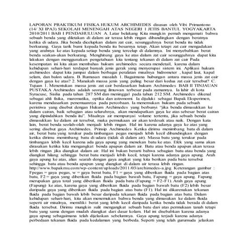Laporan praktikum fisika hukum archimedes disusun oleh vibi primantono