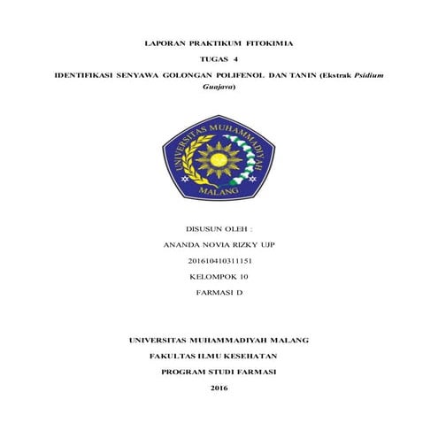 Laporan praktikum fitokimia identifikasi senyawa golongan polifenol dan tanin...