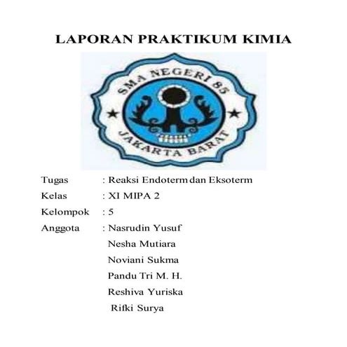 LAPORAN PRAKTIKUM REAKSI ENDOTERM DAN REAKSI EKSOTERM