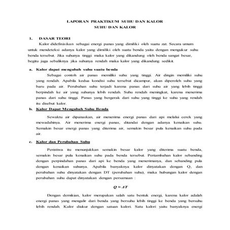 Laporan praktikum suhu dan kalor untuk SMA sederajat