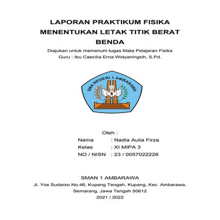 Laporan Praktikum Titik Berat - Nadia Aulia Firza (23 - XI MIPA 3)