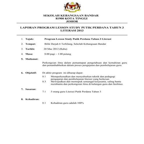 LAPORAN PROGRAM LESSON STUDY 2013