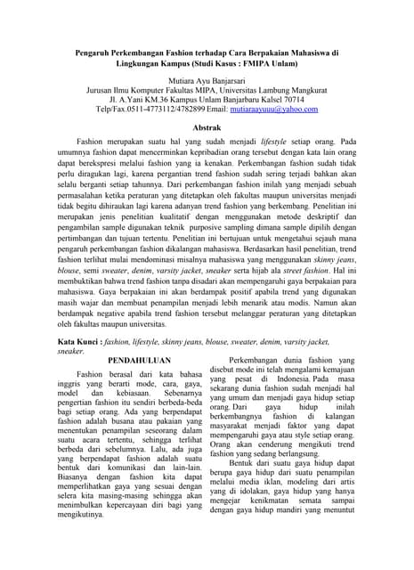 Laporan akhir pengaruh perkembangan fashion bagi mahasiswa