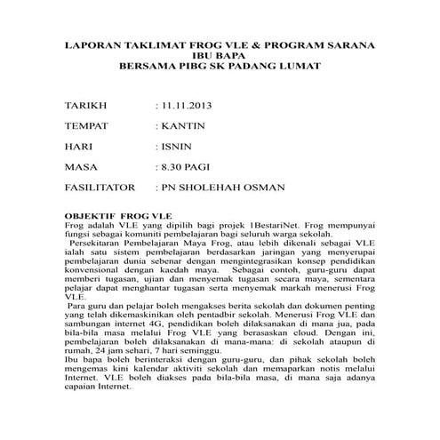 Laporan taklimat frog vle