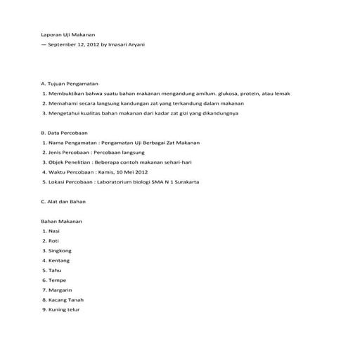 Laporan uji makanan