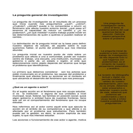 La pregunta general de investigación