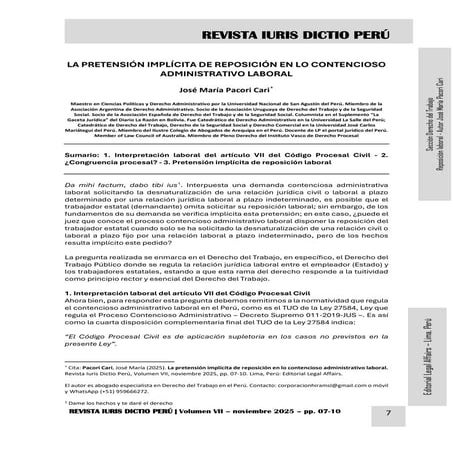 LA PRETENSIÓN IMPLÍCITA DE REPOSICIÓN EN LO CONTENCIOSO ADMINISTRATIVO LABORA...