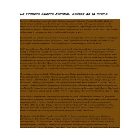La primera guerra mundial causas. pd 1