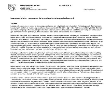 Tampereen perheneuvolan palveluseteli