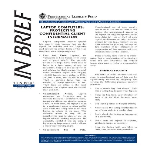 Laptop Computers Protecting Confidential Clt Info