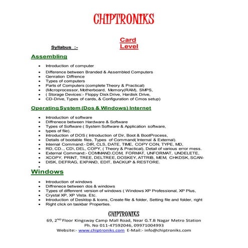 Laptop Repairing Course Details Docx