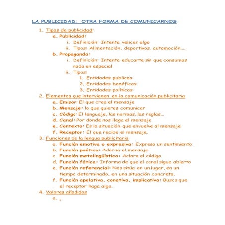 La publicidad. esquema refuerzo.