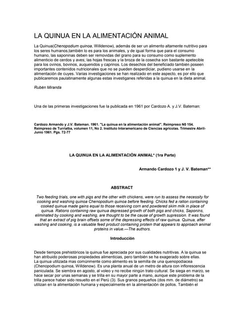 La quinua en la alimentación animal