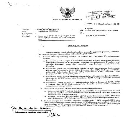 Larangan PNS di Lingkungan KPU Merangkap Jabatan