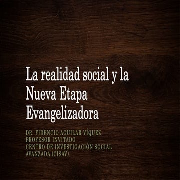 La realidad social y la nueva etapa evangelizadora (1)