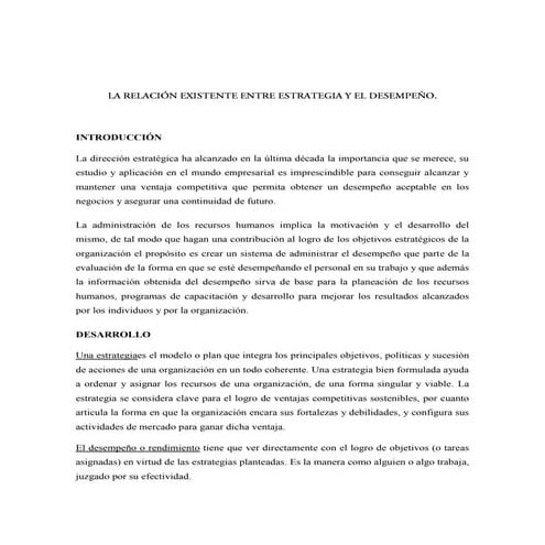 La relación existente entre estrategia y el desempeño cgd.