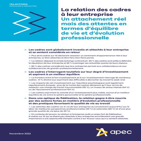 Etude Apec- La relation des cadres à leur entreprise, novembre 2022