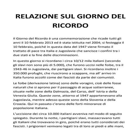 La relazione sul giorno del ricordo