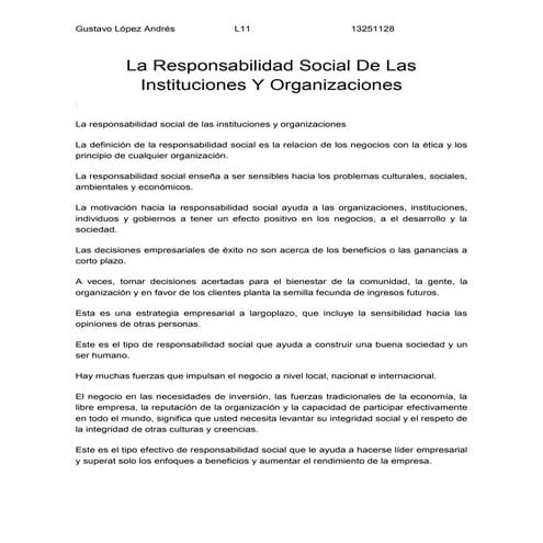 La responsabilidad social de las instituciones y organizaciones