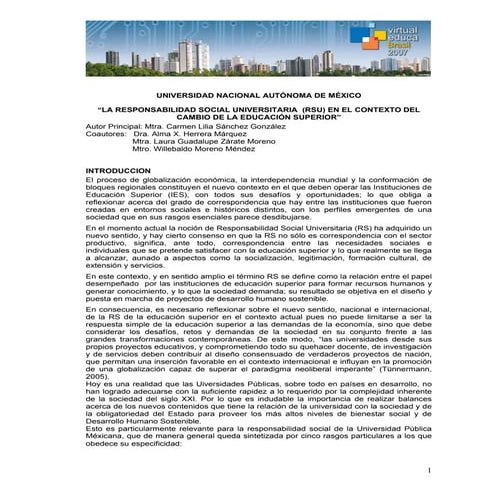 La responsabilidad social universitaria en el contexto del cambio de la educa...